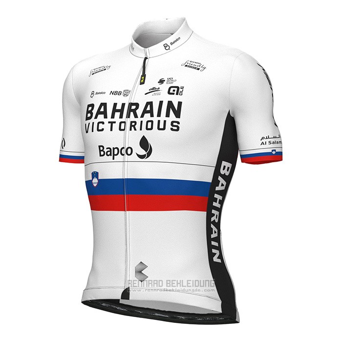 2022 Fahrradbekleidung Slowenien Champion Bahrain Victorious Wei Rot Trikot Kurzarm und Tragerhose